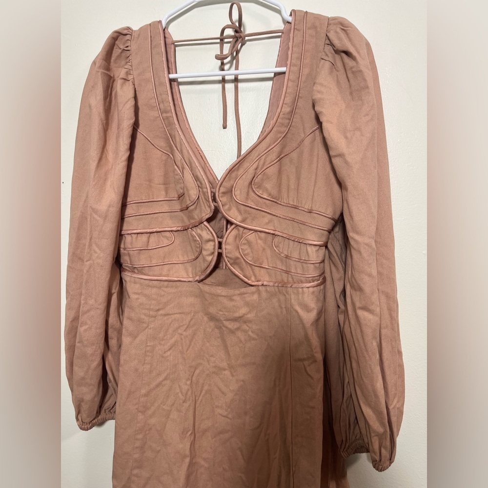 Farm Rio Linen Long Sleeve Cutout Mini Dress - Picture 7 of 8